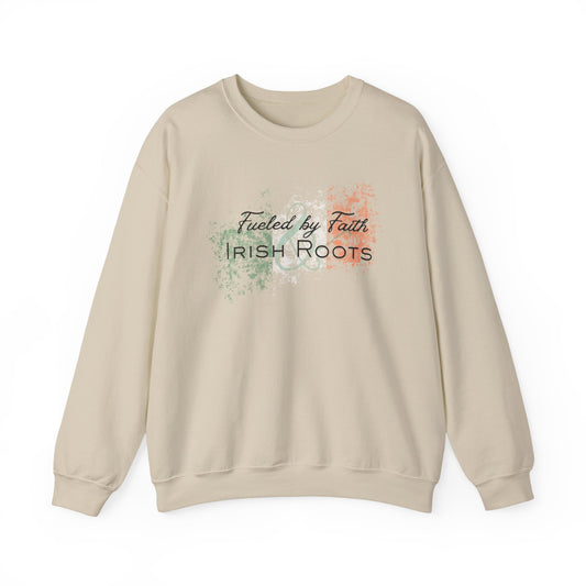 Crewneck Sweatshirt — "Fueled by Faith, Irish Roots" Floral St. Patrick’s Day Pullover
