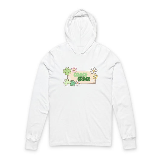 Hooded Long Sleeve Tee — “Grace” Retro Floral Graphic