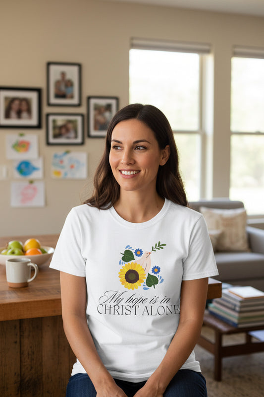 Christian T-Shirt — "My Hope Is in Christ Alone" Sunflower Faith Tee