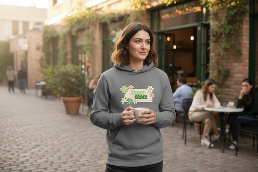 Hooded Long Sleeve Tee — “Grace” Retro Floral Graphic